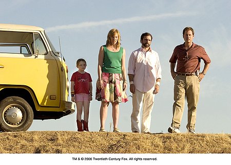 little miss sunshine - LITTLE MISS SUNSHINE is an American family road comedy that shatters the mold. Brazenly satirical and yet deeply human, the film introduces audiences to one of the most endearingly fractured families in recent cinema history: the Hoovers, whose trip to a prepubertal beauty pageant results not only in comic mayhem but in death, transformation and a moving look at the surprising rewards of being losers in a winning-fad culture. A runaway hit at the Sundance Film Festival, where it played to standing ovations, the film strikes a nerve with everyone who’s ever been awestruck by how their muddled families seem to make it after all. No one among the Hoovers quite has it together, but it’s not for lack of trying. Father Richard (GREG KINNEAR), a hopelessly optimistic motivational speaker, is desperately attempting to sell his 9-step program for success -- without much success. Meanwhile, the Hoovers’ “pro-honesty” mother Sheryl (TONI COLLETTE) is constantly harried by her family’s eccentric secrets, especially those of her brother (STEVE CARELL), a self destructive Proust scholar fresh out of the hospital after being jilted by his lover. Then there are the younger Hoovers with their unlikely dreams – the four-eyed, slightly plump, seven year-old would-be beauty queen Olive (ABIGAIL BRESLIN) and Dwayne (PAUL DANO), an anger-fueled, Nietzsche-reading teen who has taken a staunch vow of silence until he gets into the Air Force Academy. Topping off the family is the grandfather (ALAN ARKIN), a foul-mouthed pleasure-seeker recently kicked out of his retirement home for snorting heroin. They might not be the picture of perfect mental health, but when a fluke gets Olive invited to compete in the fiercely competitive “Little Miss Sunshine” competition in California, the whole Hoover family rallies behind her. They pile into their rusted-out VW bus and head West on a three-day tragicomic journey filled with madcap surprises and leading up to Olive’s big debut – which will change the entire misfit family in ways they could never imagine.