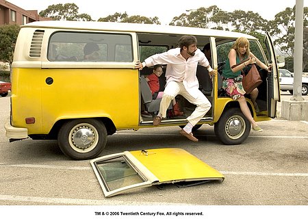 little miss sunshine - LITTLE MISS SUNSHINE is an American family road comedy that shatters the mold. Brazenly satirical and yet deeply human, the film introduces audiences to one of the most endearingly fractured families in recent cinema history: the Hoovers, whose trip to a prepubertal beauty pageant results not only in comic mayhem but in death, transformation and a moving look at the surprising rewards of being losers in a winning-fad culture. A runaway hit at the Sundance Film Festival, where it played to standing ovations, the film strikes a nerve with everyone who’s ever been awestruck by how their muddled families seem to make it after all. No one among the Hoovers quite has it together, but it’s not for lack of trying. Father Richard (GREG KINNEAR), a hopelessly optimistic motivational speaker, is desperately attempting to sell his 9-step program for success -- without much success. Meanwhile, the Hoovers’ “pro-honesty” mother Sheryl (TONI COLLETTE) is constantly harried by her family’s eccentric secrets, especially those of her brother (STEVE CARELL), a self destructive Proust scholar fresh out of the hospital after being jilted by his lover. Then there are the younger Hoovers with their unlikely dreams – the four-eyed, slightly plump, seven year-old would-be beauty queen Olive (ABIGAIL BRESLIN) and Dwayne (PAUL DANO), an anger-fueled, Nietzsche-reading teen who has taken a staunch vow of silence until he gets into the Air Force Academy. Topping off the family is the grandfather (ALAN ARKIN), a foul-mouthed pleasure-seeker recently kicked out of his retirement home for snorting heroin. They might not be the picture of perfect mental health, but when a fluke gets Olive invited to compete in the fiercely competitive “Little Miss Sunshine” competition in California, the whole Hoover family rallies behind her. They pile into their rusted-out VW bus and head West on a three-day tragicomic journey filled with madcap surprises and leading up to Olive’s big debut – which will change the entire misfit family in ways they could never imagine.