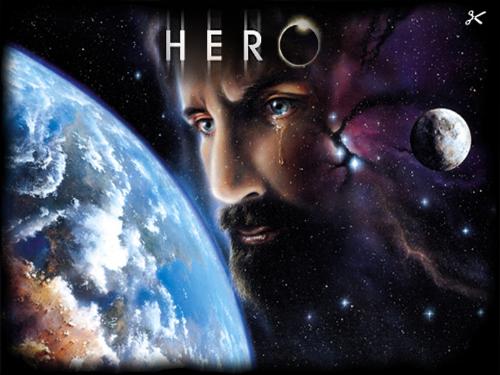 Hero Jesus - This is a picture of Jesus crying next to earth and saying hero on the top of the picture created on Photoshop by me. Photo of Jesus supplied by google images