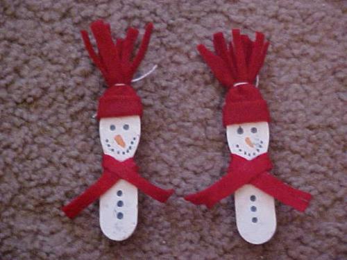 Snowman craft pins - These are two of the snowmen that were created from a craft group I ran at a nursing home.