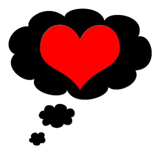 thinking of love - a heart in a thought bubble