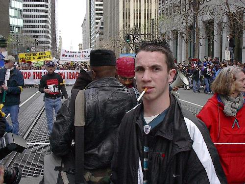 Tom Carroll, my son (right) - Anti-war protest before Iraq invasion, 2002, with Danny Glover presiding.