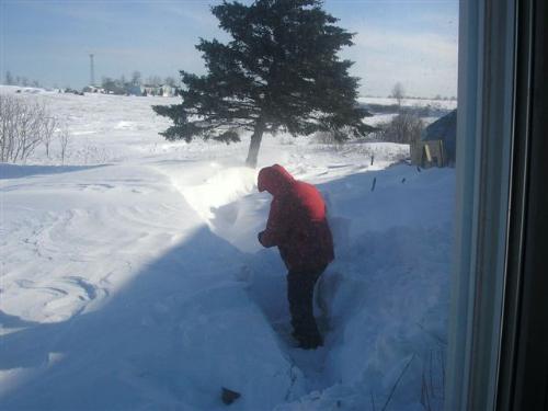 Snow in the North - This is my uncle shoveling out the front door.