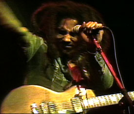 Bob Marley - Bob Marley singing 'I Shot The Sheriff' at Rainbow Theatre in London in 1977.