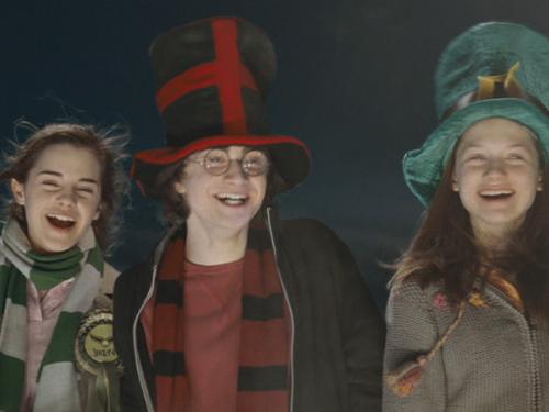 awesome 3 - hermione , harry, and ginny at the quidditch world cup in harry potter and the gblet of fire