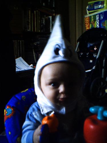 Jakey. (our little boy) - Here&#039;s a picture we took of our little boy.

He&#039;s a fan of casper the ghost, hehe joking.
We bought this halloween custume to take him treat or treating, we only visted three people but he had fun.

~Joey