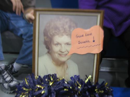 Grandma at the basketball game - She cheered with the cheerleaders at the game