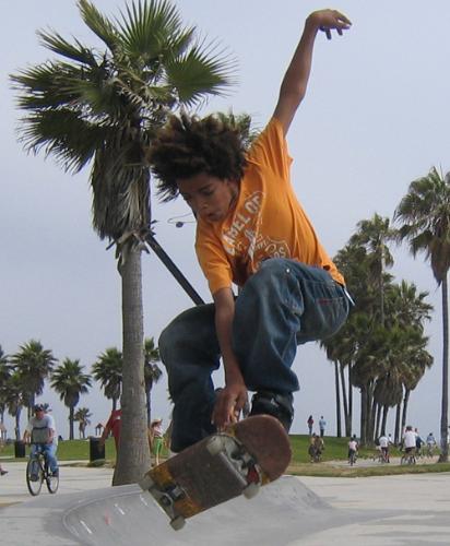 skateboarding - Hellboy on wheels in Venice Beach California. This kid ripped up the park with killer form. I wouldn't be surprised if he shows up competing in the X-Games soon.