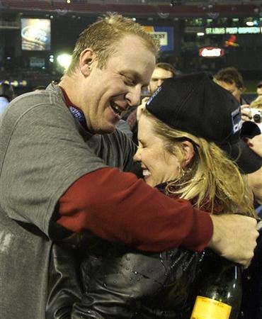 Curt and Shonda Schilling - Here Mr. & Mrs. Schilling celebrate the Red Sox' well-deserved victory in the 2004 World Series! Where were those Yankees, anyway? Come to think of it, they haven't been to the Series since the Arizona Diamondbacks beat them in 2001...poor, poor Yankees!