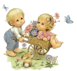 precious moments - a girl and a boy enjoyin their time in the garden