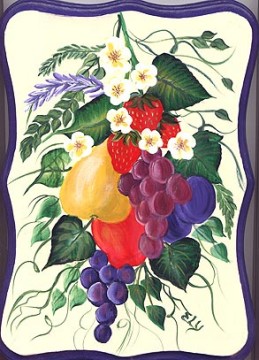 fruit plaque - painted fruit on wooden plaque