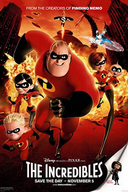 The Incredibles - The Incredibles movie poster.  This image is of a movie poster, and the copyright for it is most likely owned by either the publisher of the movie or the studio which produced the movie in question. It is believed that the use of scaled-down, low-resolution images of movie posters to illustrate the movie in question or to provide critical analysis of the poster content or artwork on the English-language Wikipedia, hosted on servers in the United States by the non-profit Wikimedia Foundation, qualifies as fair use under United States copyright law. Any other uses of this image, on Wikipedia or elsewhere, may be copyright infringement. See Wikipedia:Fair use for more information.