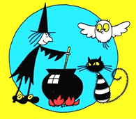 Meg and Mog - A picture of Meg and Mog from the childrens stories written by Jan Pienkowski.