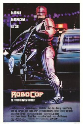 Poster for the 1987 film RoboCop - This image is of a movie poster, and the copyright for it is most likely owned by either the publisher of the movie or the studio which produced the movie in question. It is believed that the use of scaled-down, low-resolution images of movie posters to illustrate the movie in question or to provide critical analysis of the poster content qualifies as fair use under United States copyright law. Any other uses of this image, on Wikipedia or elsewhere, may be copyright infringement. See Wikipedia:Fair use for more information.
