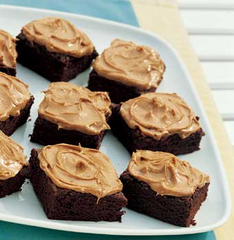 Brownies w/ Peanut Butter Frosting - Oh can't you just taste these lovely fudge brownies with peanut butter frosting...yummm I can't wait to make some.