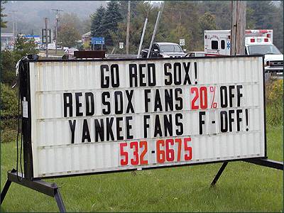 Red Sox Fans Click Here - I love this sign it just says it all....lol Boston Red Sox fans can be brutal to rival New York Yankees Fans..I love it.