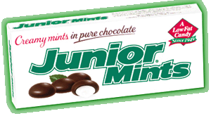 Junior Mints - Junior Mints with its chocolate covered, creamy mint, center, are a popular item in theaters and at home. Tootsie Roll Industries produces over 15 million Junior Mints a day.