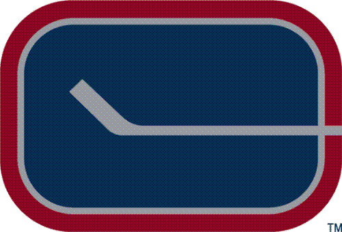 vancouver canucks logo - A silver hockey stick in a navy oval representing a C