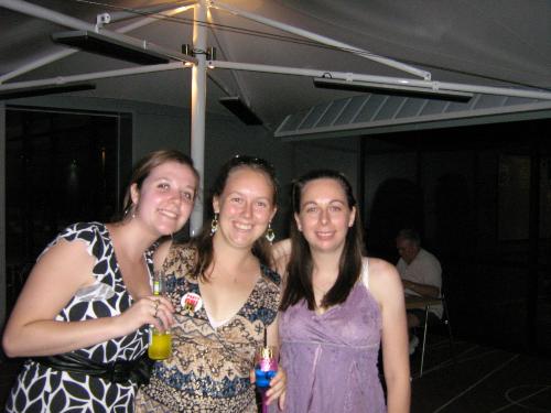 megs, me, kat - this is megan my best friend, me (in middle) and my sister kat. on my 18th bday having a drink and a laugh at dinner.
