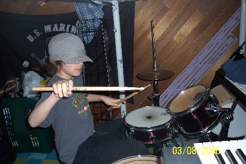 Ricky playing the drums - 11 year old playing the drums.