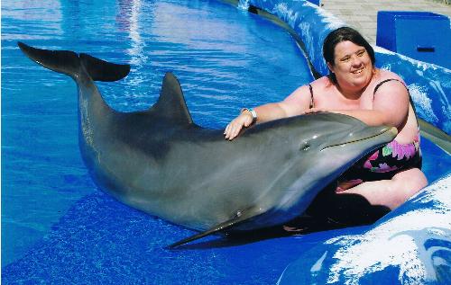 Me with one of the Dolphins - With a Dolphin at Aqualand, Adeje, Tenerife