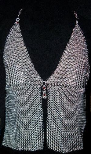 Chain Mail Halter - After working with chain mail techniques for making jewelry, I decided to try my hand at something a little more involved. This is a halter top I made using aluminum wire and some pretty little glass bead accents.