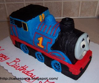 Thomas the Tank Engine cake - a shaped cake that resembles Thomas the Tank Engine