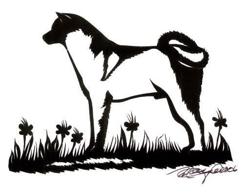 silhouette cutting of Akita - One of my scissor cuts freehand.