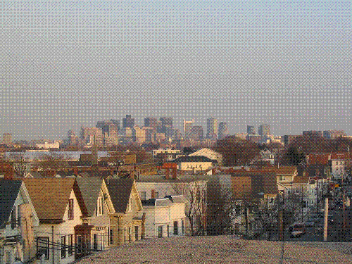 Somerville Rooftop - A picture taken from a rooftop in Somerville MA. You can see the Boston city skyline