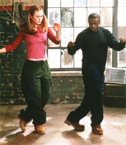 save the last dance - This is one of the scenes where Julia stiles Is learning some dance moves off Derek so she doesnt make herself look silly the next time they go to a club. 