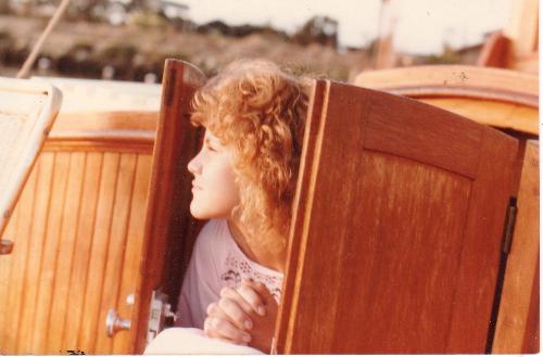 Kim on Boat - Taking a break from collage for the wekend on my dads boat