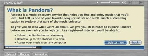 Pandora - Screenshot of Pandora about.