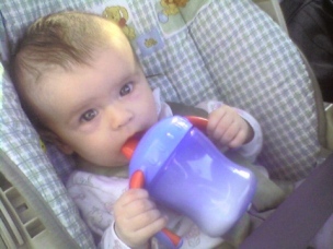 baby - my big girl drinking from a cup