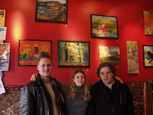 Art opening - Dan, me, Toontje in front of my paintings.