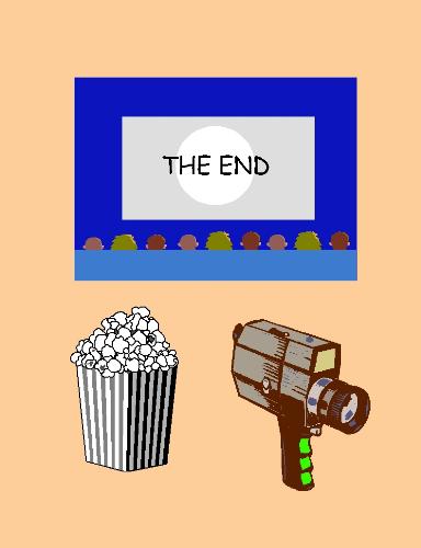 Go to movies at home. - Camera, screen, popcorn