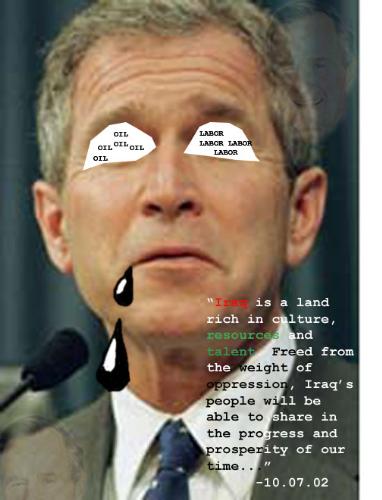 politics with bush - politics... bush with white patches on eyes.