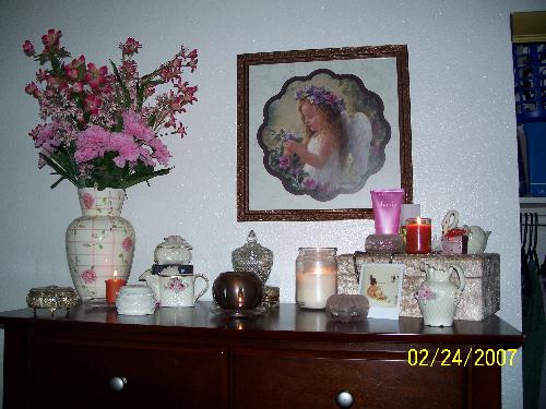 My candles - Taken from my bedroom to show my candles illuminating the room. They make a room seem warm and inviting.