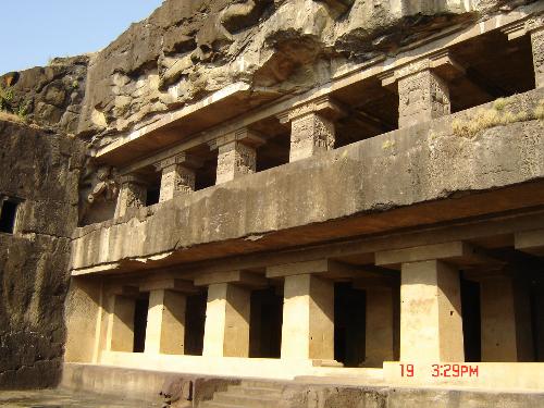 ellora caves - storeys have been carved in the mountains.......there are amny multiple storeyed bulidings in ellora, which hv been made cutting the rock its all in one mountian...many rooms, pillars,scultures....