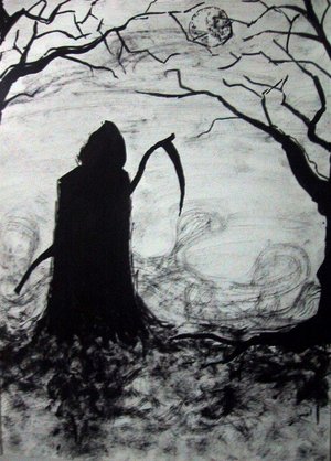 Death - This is Death... Don't be afraid... We are borned to meet him anyway...There is beauty in Death....Done this with... left -overs of my tattoo ink ( chineese ink )...so maybe somehow my blood flows in this piece...