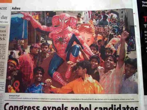 Spider - This Ganesha festival in spider man in diguise of Lord Ganesha.