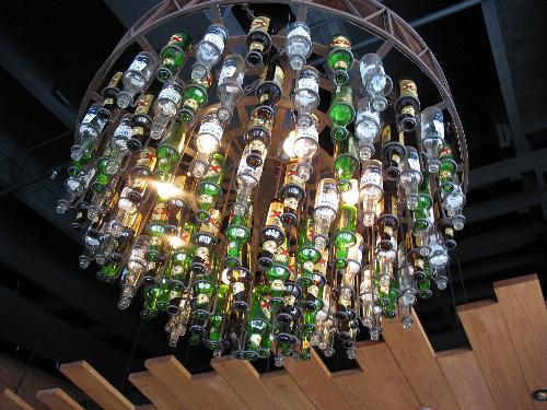The 'Beer bottle chandelier' in On the Border rest - The 'Beer bottle chandelier' --- On the Border restaurant