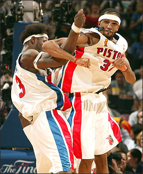 Ben Wallace and Rip Hamilton - Ben Wallace and Rip Hamilton in NBA Finals 2004.