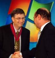 Bill Gates and romanian president Traian Basescu - Bill Gates was awarded Romania's Star National Order rank of Commander by the romanian president Traian Basescu. Bill Gates and romanian president Traian Basescu - Bill Gates was awarded Romania's Star National Order rank of Commander by the romanian president Traian Basescu.