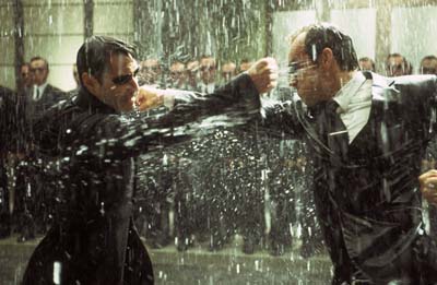 Neo and Smith in the big brawl - Neo and Smith in the Matrix's last big fight.