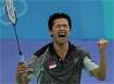 Winning Yell - Taufik Hidayat from Indonesia, yells after winning with his Badminton Singles Match.