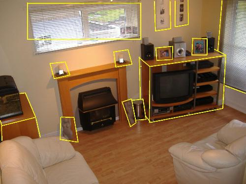 my old lounge room full of ikea items - All of the objects outlined in yellow were ikea purchases