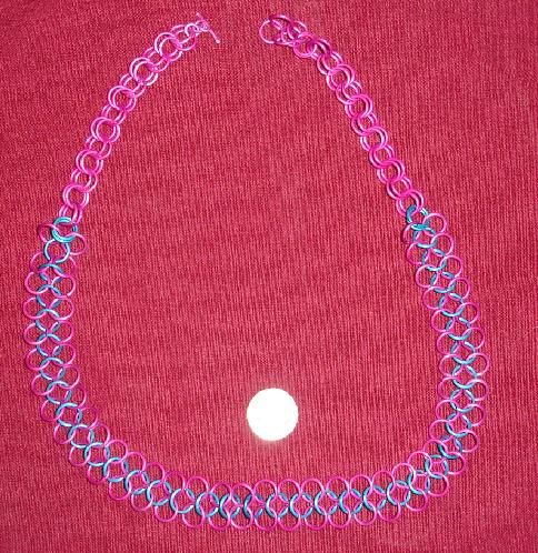 Pink & Torquoise European link necklace - I used 18 gauge 1/4' rings of colored anodized aluminum.