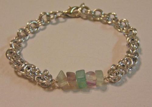 Byzentine link with florite accents - bracelets - 20 gauge 3/16' bright aluminum rings.