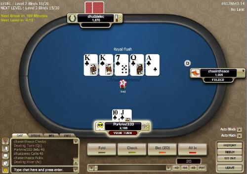 Royal Flush March 2007 - A Royal Flush I hit on March 8th 2007. The odds of getting a Royal Flush are over 600000 to 1. Too bad the guy did not bet or bluff at the pot after I checked down to the river. GRRRRRRRRRRRRR!!!!!!!!
