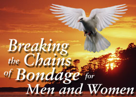 a pigeon breaking itself away from the chains of b - this is a banner for a teaching by the victory christian center. it talks about a teaching and ministry in order to help people to gain the freedom that christ has dedicated for us........